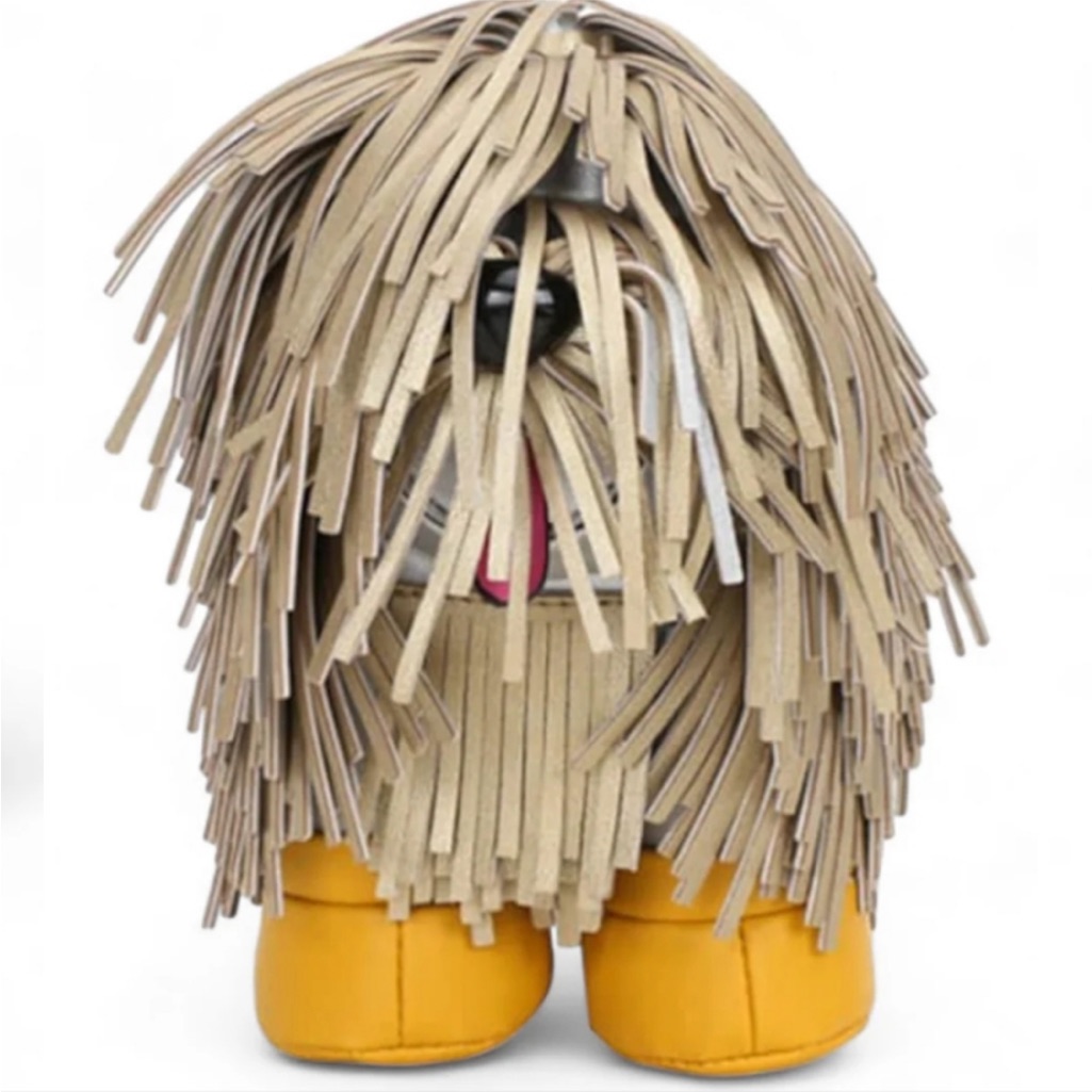 Novelty Fringe Dog Crossbody Bag In Beige And Yellow